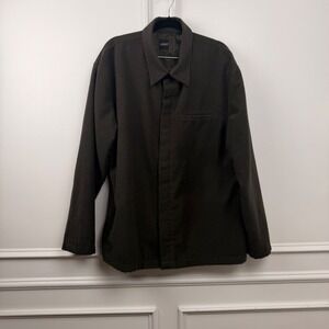 Slates by Dockers Mens Large Dark‎ Olive Green Hidden Button Front Shirt Jacket